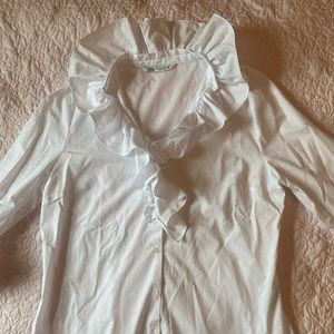 Zara long sleeve white ruffled blouse- size large ( runs small)